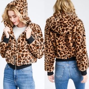 Faux Fur Leopard Bomber Jacket
